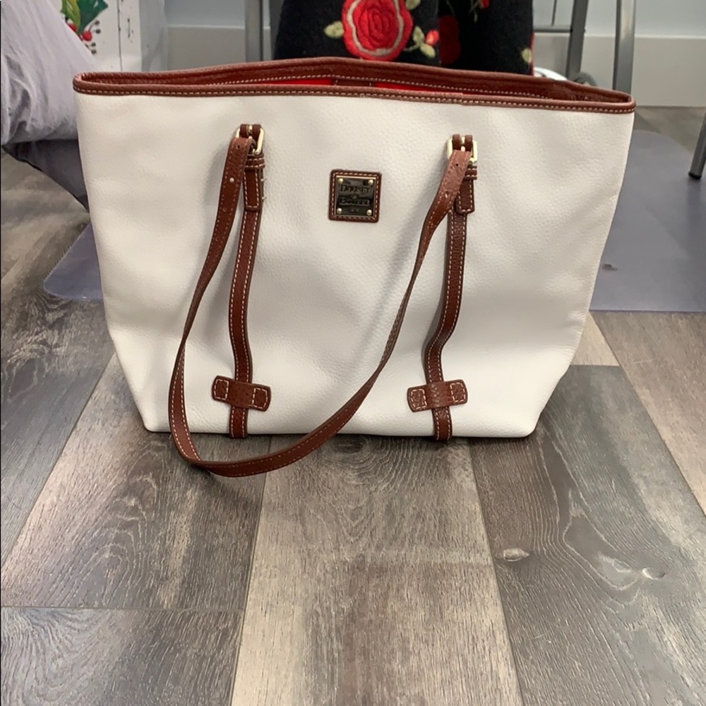 Dooney &  Bourke White & Brown Open Tote Bag